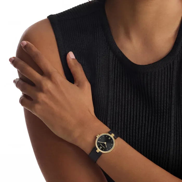 Relógio Senhora Preto e Dourado em Pele