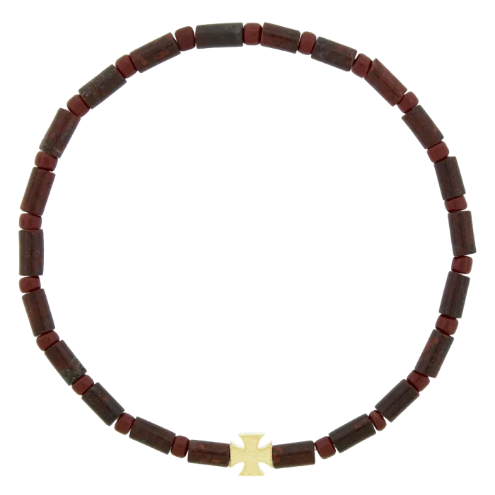 Pulseira Maltese Cross Ouro Amarelo E Jaspe Vermelho