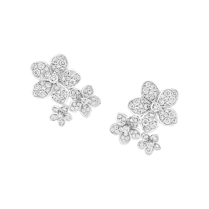 Brincos Wild Flower Triple Ouro Branco e Diamantes