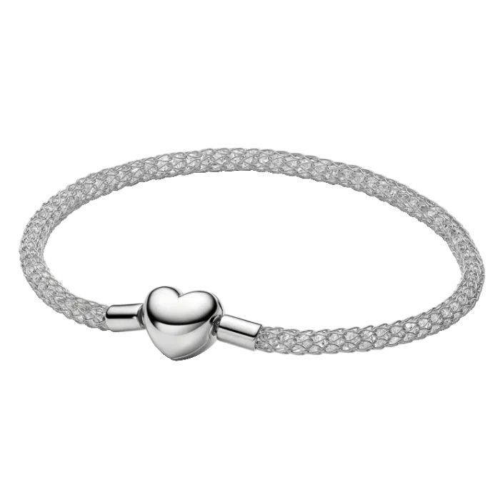 Pulseira de Malha Brilhante com Fecho Coração