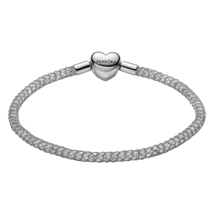 Pulseira de Malha Brilhante com Fecho Coração