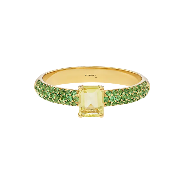 Anel Sweet Briar Ouro Amarelo, Quartzo e Tsavorite