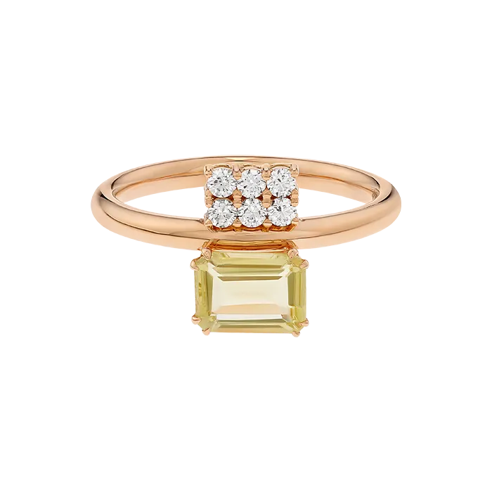 Anel Swallowtail Ouro Rosa Quartzo e Diamantes