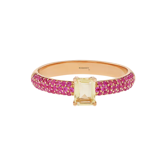 Anel Sweet Briar Ouro Rosa Quartzo e Safiras