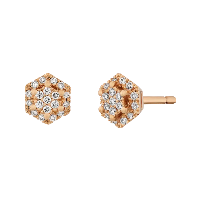 Brincos Épure Hexa Modelo Pequeno Ouro Rosa e Diamantes