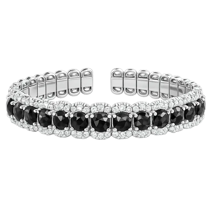 Pulseira Ouro Branco, Diamantes Brancos E Diamantes Pretos