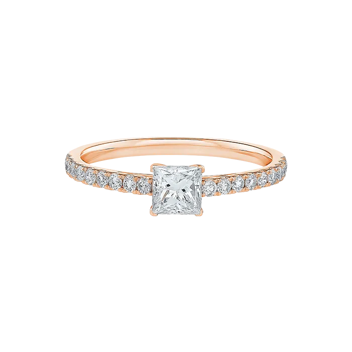Anel Solitário Princess Ouro Rosa 0.42ct