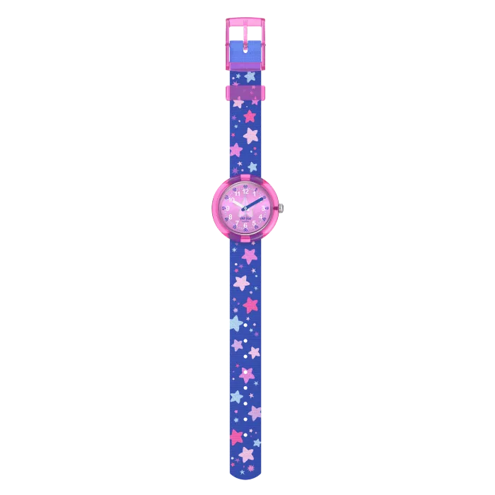 Relógio Flik Flak de criança rosa e azul estrelas