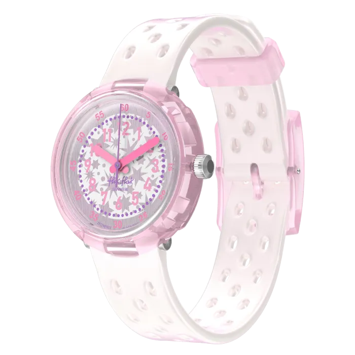 Relógio Flik Flak de criança branco e rosa