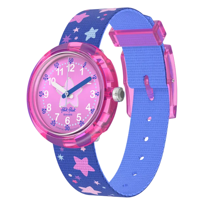 Relógio Flik Flak de criança rosa e azul estrelas