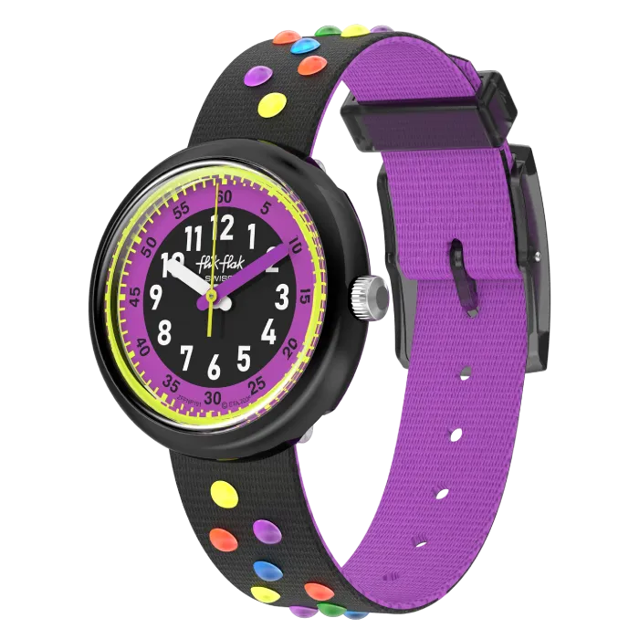 Relógio Flik Flak de criança preto e roxo