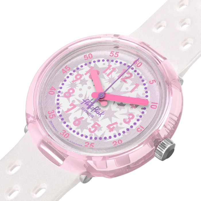 Relógio Flik Flak de criança branco e rosa