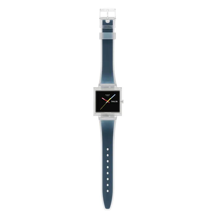 Relógio Swatch homem Preto e Azul Quadrado Data
