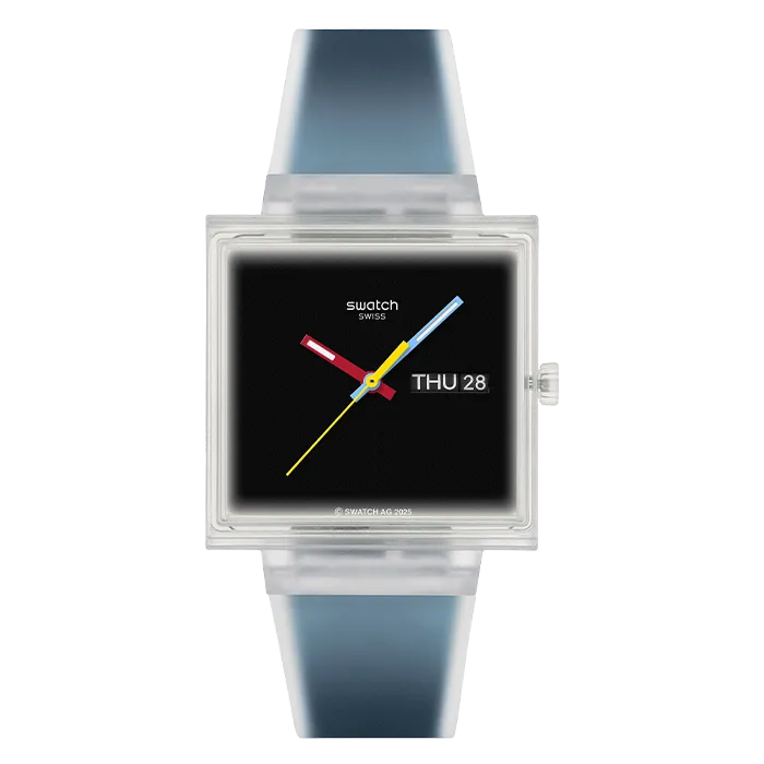Relógio Swatch homem Preto e Azul Quadrado Data