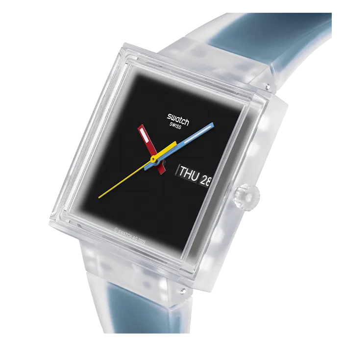 Relógio Swatch homem Preto e Azul Quadrado Data
