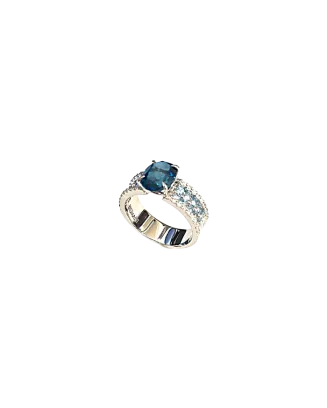 Anel Color Hits Ouro Branco, Top&aacute;zio Azul E Diamantes