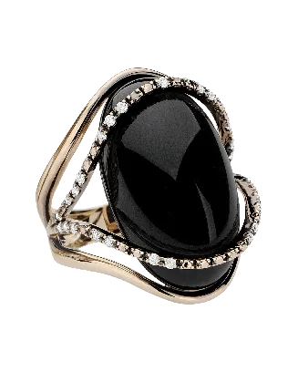 Anel Ouro Branco, Quartzo Preto e Diamantes