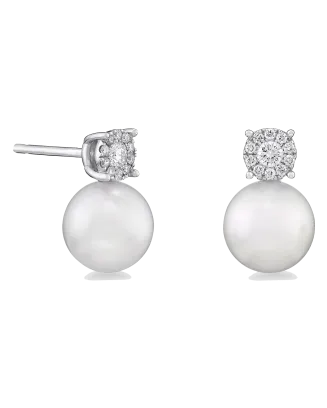 Brincos Pérolas Akoya 8mm, Ouro Branco E Diamantes