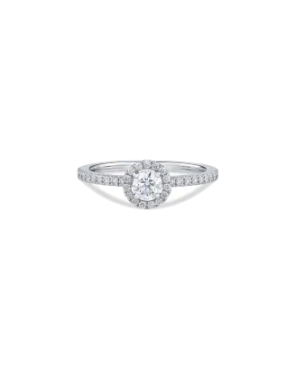 Anel Solit&aacute;rio Halo Pav&eacute; Ouro Branco 0.10ct