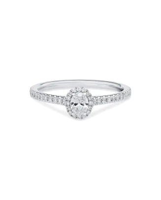 Anel Solit&aacute;rio Oval Halo Ouro Branco 0.25ct