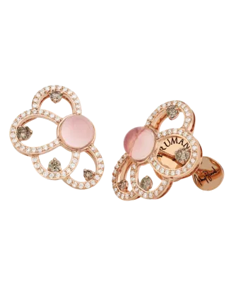 Brincos Ouro Rosa, Quartzo e Diamantes