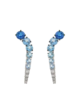 Brincos Ouro Branco, Topázio Azul e Diamantes