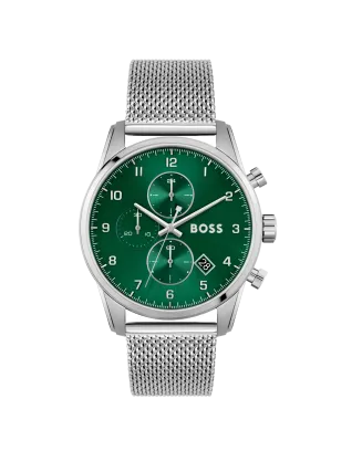 Relógio Skymaster Aço Verde Malha Milanesa