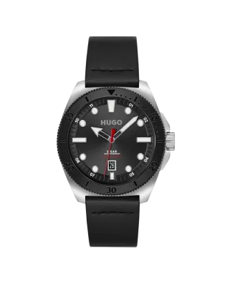 Relógio #Visit Aço IP e Pele Preta