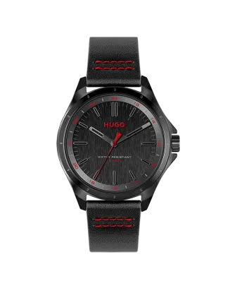 Relógio #COMPLETE Aço IP e Pele Preta