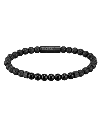 Pulseira Homem aço e contas preta