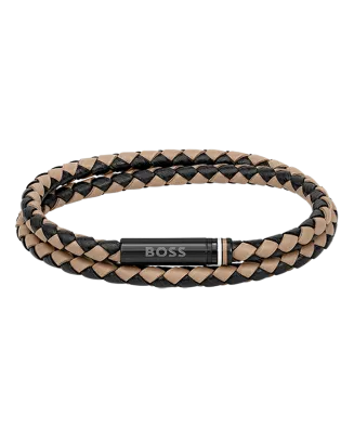 Pulseira Homem dupla a&ccedil;o e pele bicolor