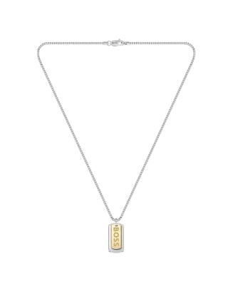 Colar Homem malha prateada com placas