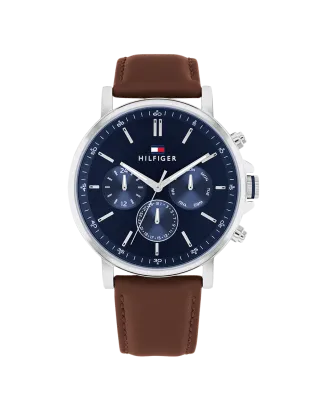 Relógio Homem Multifunç. Aço e Pele