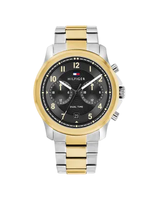 Relógio Homem Multifunções Aço Bicolor