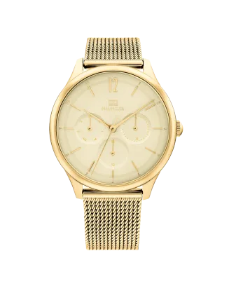 Relógio Multifunções Mulher Aço Dourado