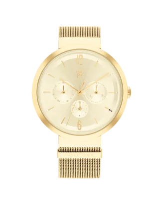 Relógio Multifunções Mulher Aço Dourado