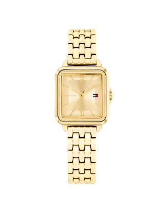 Rel&oacute;gio Mulher Quadrado A&ccedil;o IP Dourado