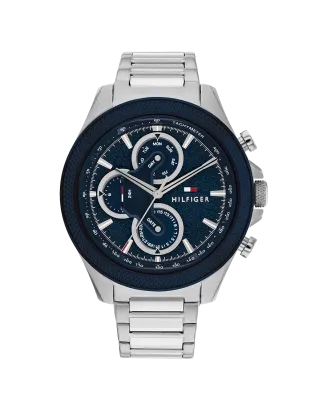 Relógio Multifunções Aço IP Azul e Aço