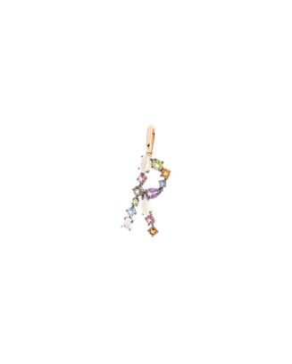 Pendente Letra R Ouro Rosa e Pedras Diversas
