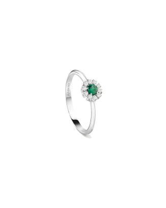 Anel Margherita Ouro Branco Diamantes E Esmeralda