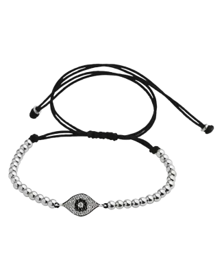 Pulseira Corda Eye Beads Ouro Branco E Diamantes Brancos