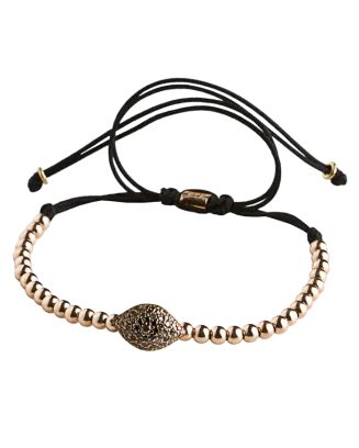 Pulseira Corda Mini Eye Beads Ouro Rosa E Diamantes Castanho