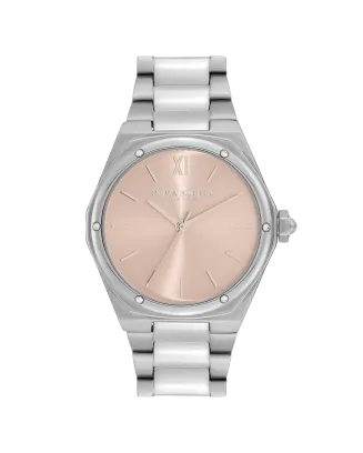 Relógio Hexa Rosa Aço e Cristais