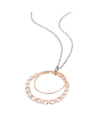 Colar Ouro Rosa, Ouro Branco, Quartzo e Diamantes