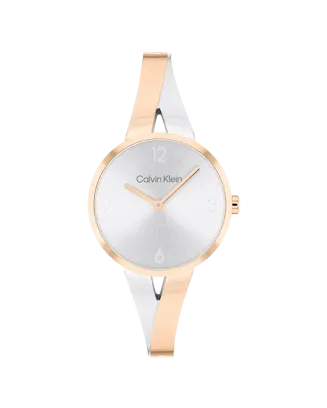 Rel&oacute;gio Senhora Prateado e Dourado Rosa em A&ccedil;o