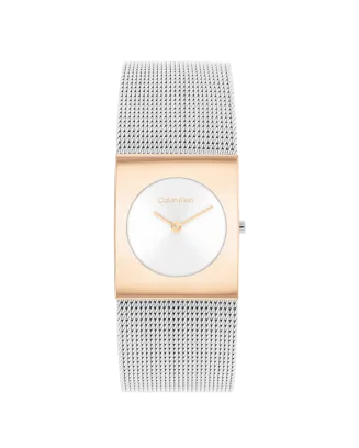Rel&oacute;gio Senhora Prateado e Dourado Rosa em A&ccedil;o