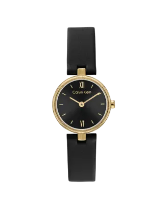 Rel&oacute;gio Senhora Preto e Dourado em Pele