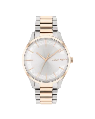 Relógio Senhora Prateado e Dourado Rosa em Aço