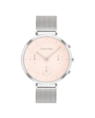 Relógio Senhora Rosa e Aço em Malha Milanesa