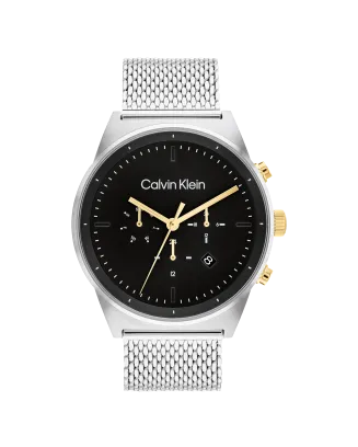 Relógio Homem Preto e Aço em Malha Milanesa